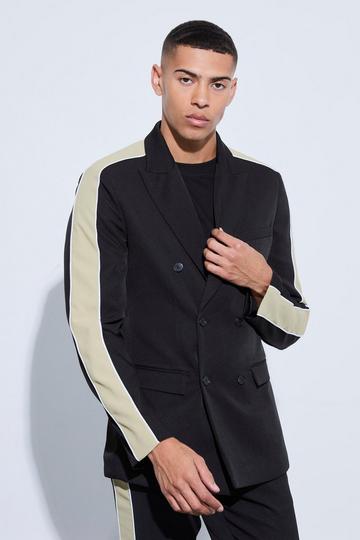 Contrast Panel Double Breasted Relaxed Fit Blazer black