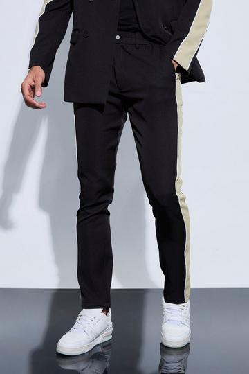 Contrast Panel Comfort Waistband Tailored Trousers black