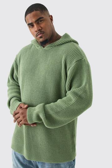 Plus Boxy Oversized Knitted Hoodie In Sage sage