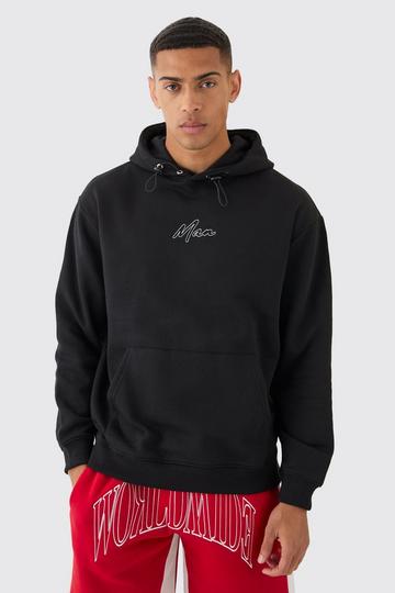Oversized Chain Stitch Man Embroidered Hoodie black
