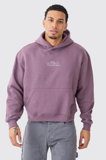 Oversized Boxy Chain Stitch Offcl Embroidered Hoodie purple