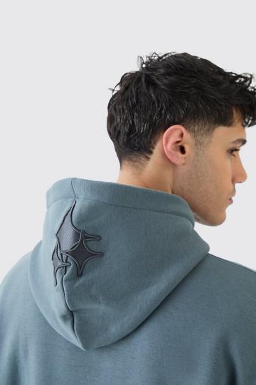 Blue Oversized 3d Star Embroidered Hood Hoodie
