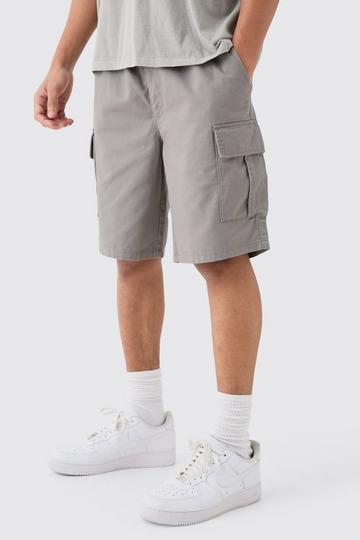 Elastic Waist Grey Relaxed Fit Cargo Shorts grey