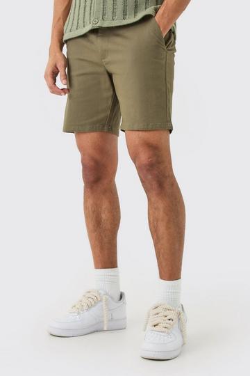 Khaki Fixed Waist Khaki Slim Fit Chino Shorts