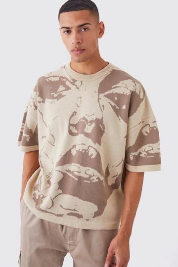 Oversized Line Drawing Knitted T-shirt stone