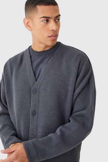 Boxy Drop Shoulder Knitted Cardigan charcoal
