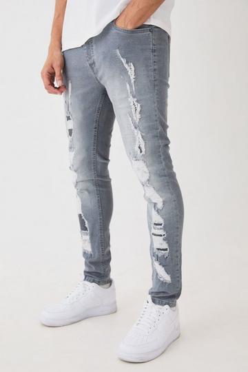 Grey Skinny Stretch All Over Ripped Grey Jeans