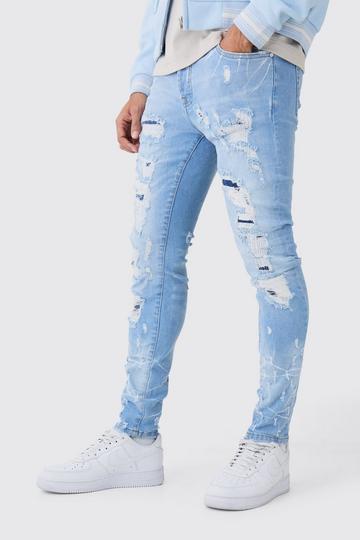Blue Skinny Stretch Multi Rip Jeans In Light Blue