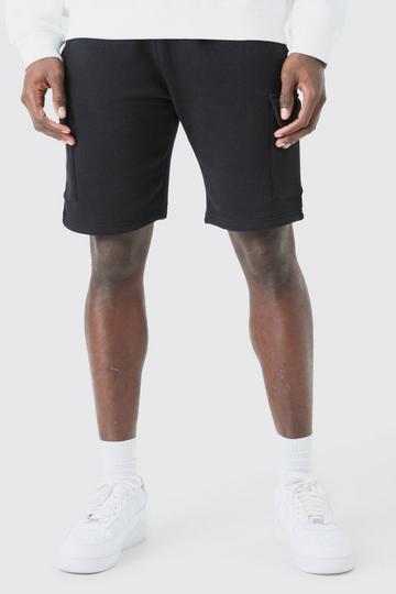 Black Slim Mid Cargo Jersey Short