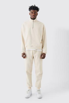 Cream Fleece Half Zip Panel Sweatshirt