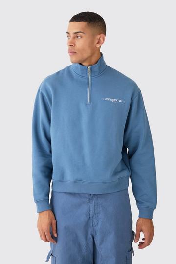 Blue Oversized Boxy Limited 1/4 Zip Sweatshirt