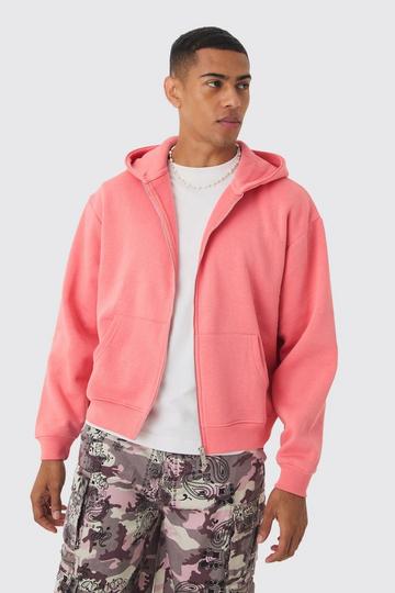 Oversized Boxy Zip Through Hoodie coral