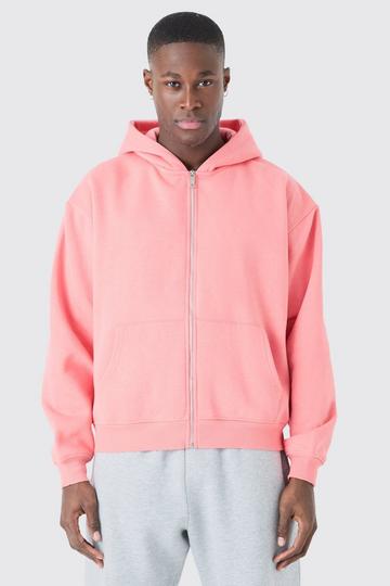 Oversized Boxy Zip Through Hoodie coral
