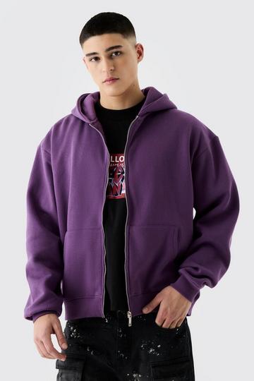 Purple Oversized Boxy Zip Through Hoodie