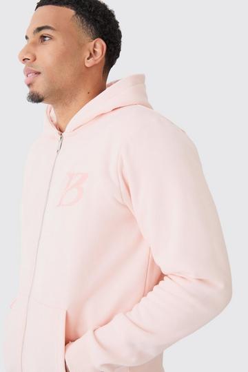 Zip Through Basic B Hoodie pastel pink