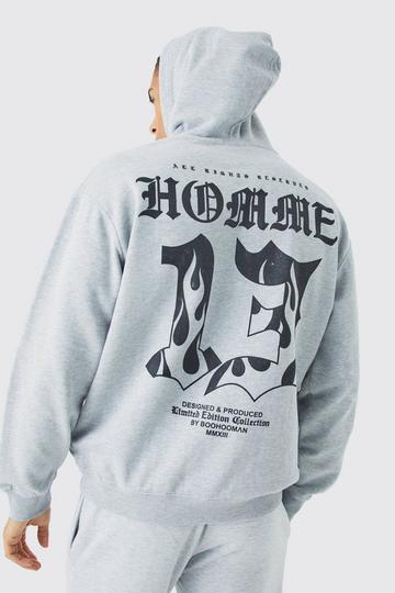 Oversized Homme Graphic Hoodie grey marl