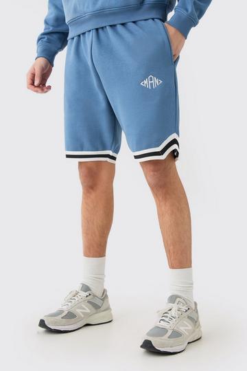 Blue Loose Fit Man Mid Length Basketball Short