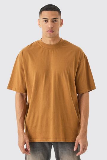 Oversized Extended Neck Basic T-shirt tobacco