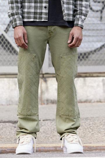 Sage Green Relaxed Rigid Top Stitch Detail Overdyed Carpenter Jean