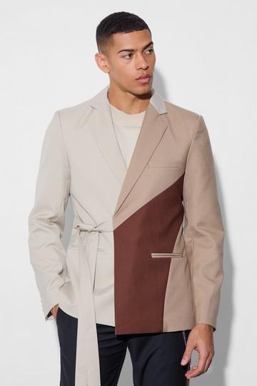 Slim Wrap Panel Suit Jacket chocolate