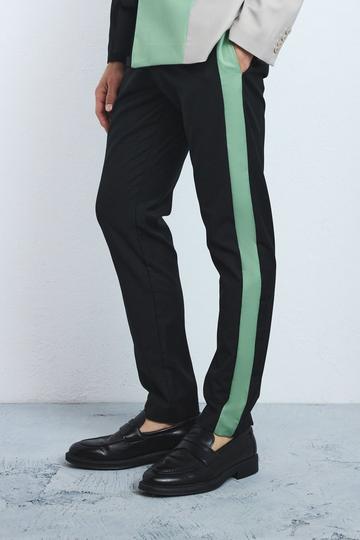Sage Green Slim Side Panel Suit Trousers