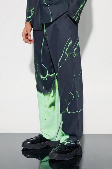 Relaxed Fit Marble Print Tailored Trouser green