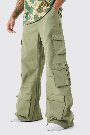 Extreme Baggy Rigid Multi Cargo Pocket Trousers khaki