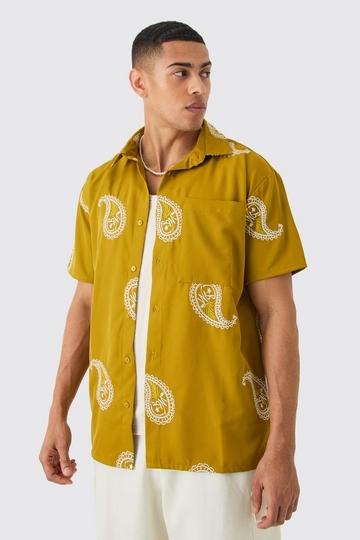 Mustard Yellow Oversized Soft Twill Paisley Embroidered Shirt