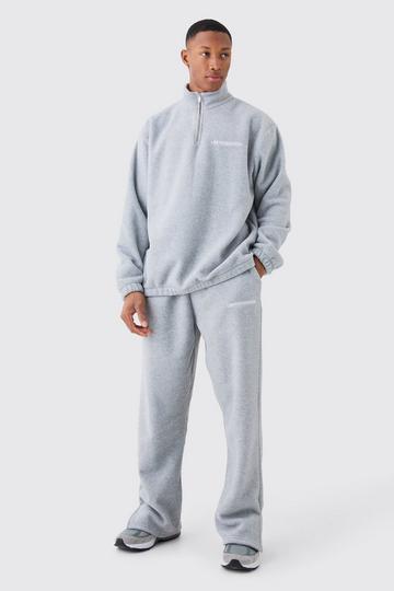 Man Oversized Quarter Zip Funnel Neck Fleece Tracksuit grey