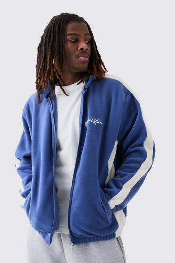 Man Oversized Zip Through Colour Block Fleece Tracktop blue
