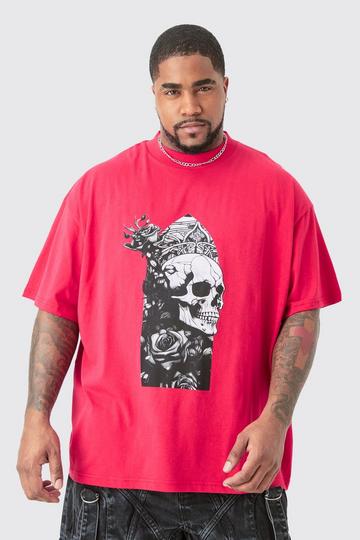 Red Plus Oversized Extended Neck Skull T-shirt
