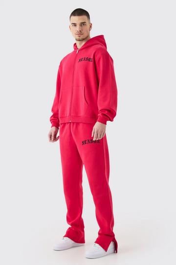 Red Tall Oversized Boxy Zip Thru Gothic Hooded Tracksuit