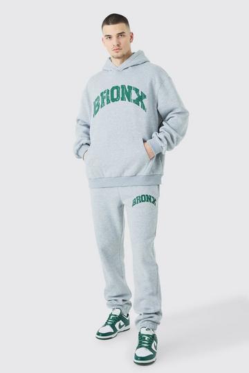 Grey Tall Oversized Bronx Varsity Sweatshirt Tracksuit