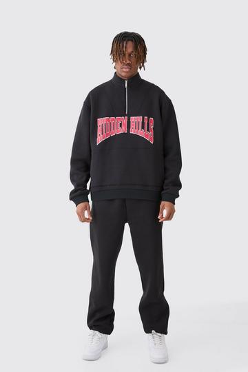 Tall Oversized Boxy 1/4 Zip Varsity Sweatshirt Tracksuit black