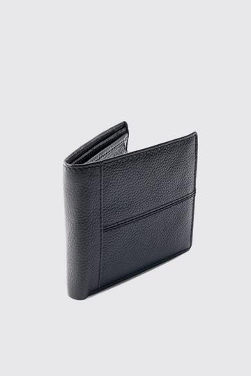Black Real Leather Seam Detail Wallet In Black