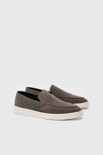 Faux Suede Slip On Loafer In Grey grey
