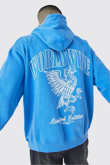 Oversized Overdye Worldwide Hoodie blue