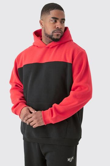 Red Plus Colour Block Hoodie In Red
