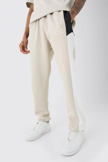 Beige Tall Colour Block Branded Joggers In Stone