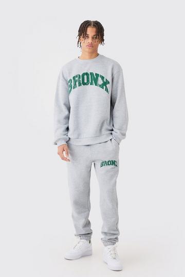 Oversized Bronx Varsity Sweatshirt Tracksuit grey marl
