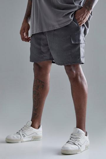 Plus Elasticated Waist Textured Cargo Short In Charcoal charcoal