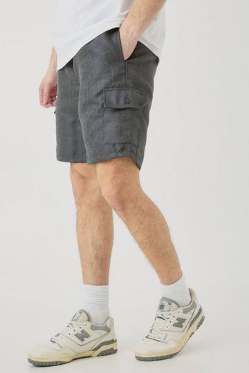 Tall Elasticated Waist Textured Cargo Short In Charcoal charcoal