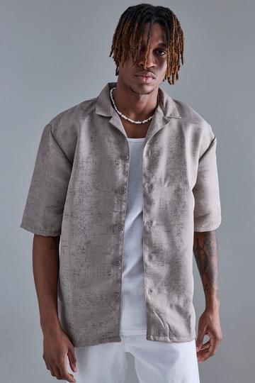 Tall Short Sleeve Textured Drop Revere Shirt In Stone stone