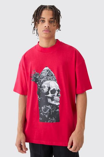 Oversized Extended Neck Skull T-shirt red