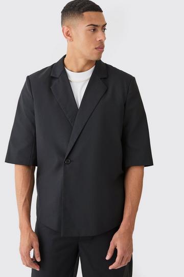 Short Sleeve Boxy Wrap Blazer black