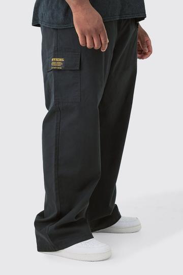 Plus Elastic Waist Twill Relaxed Fit Cargo Tab Trouser black