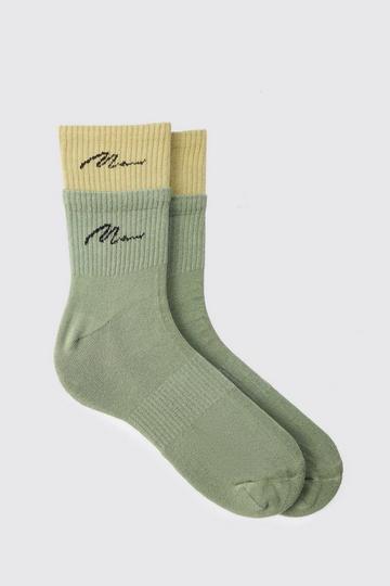 Double Layer Man Signature Sports Socks green