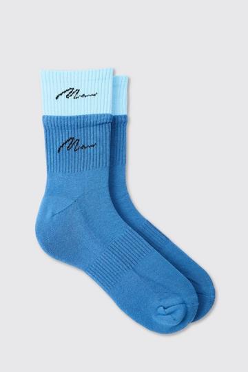 Double Layer Man Signature Sports Socks blue