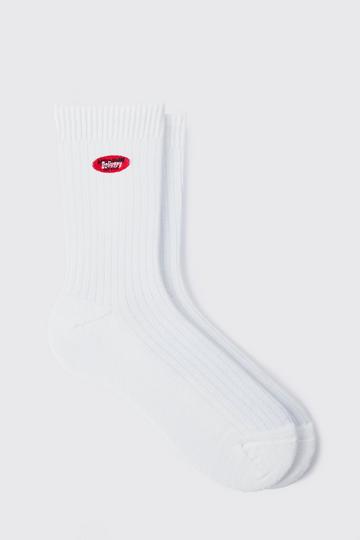Homme Embroidered Sports Socks white