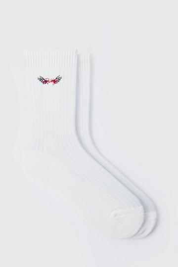 Racing Embroidered Sports Socks white